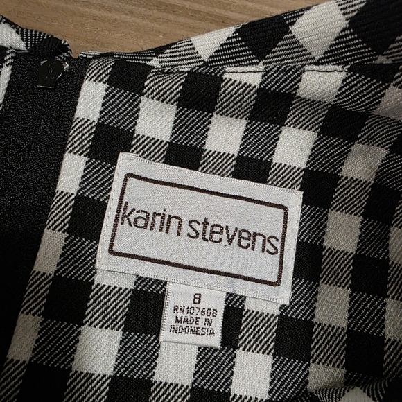 Karin Stevens Black White Gingham Sheath Dress Sleeveless Pockets Size 8 - Picture 3 of 10